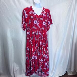 Avenue Red Floral Boho Maxi Dress Size 18 V-Neck Short Sleeve Viscose Plus Size